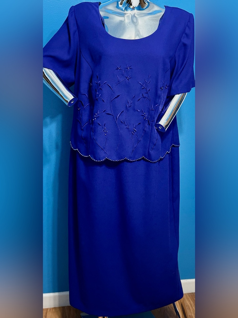 karin stevens Royal Blue Embroidered Maxi Dress 18W